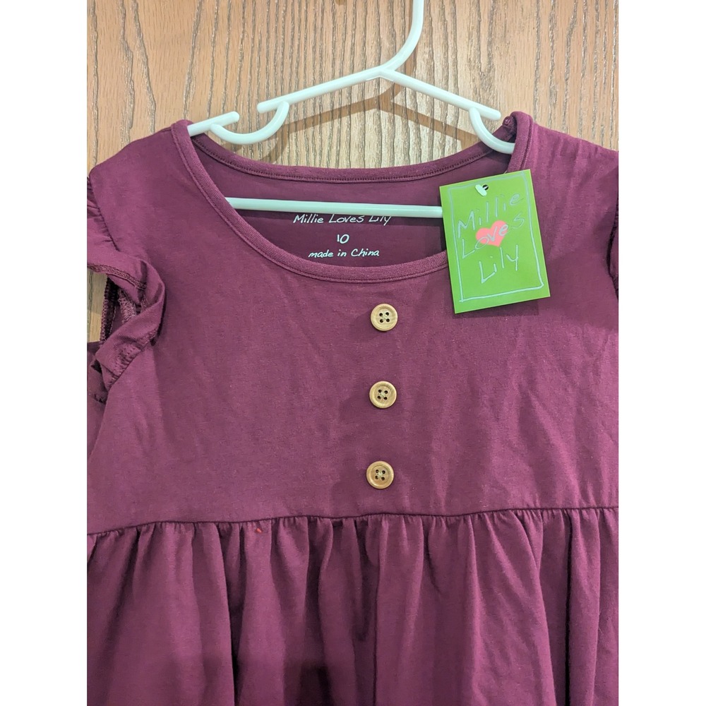 NWT Millie Loves Lily Girls Plum Purple Cotton Flutter Sleeve Ruffle Top Size 10 - Picture 5 of 7